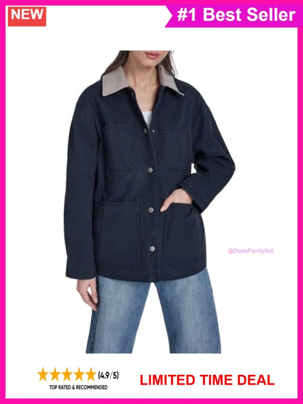 Cotton Snap-Front Laydown Collar Jacket Utility Puff Sleeve